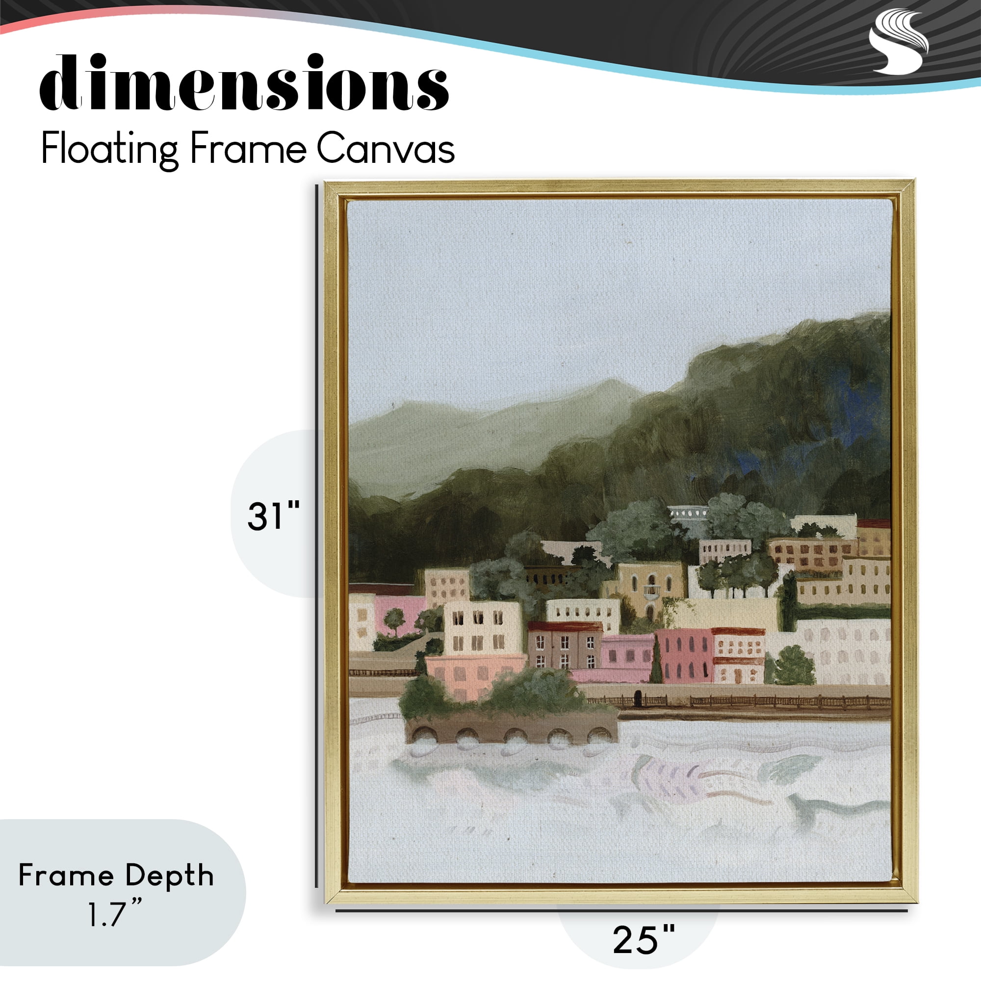 Stupell Industries Mountains By The Sea Gold Framed Floater Canvas Wall Art, design by Grace Popp