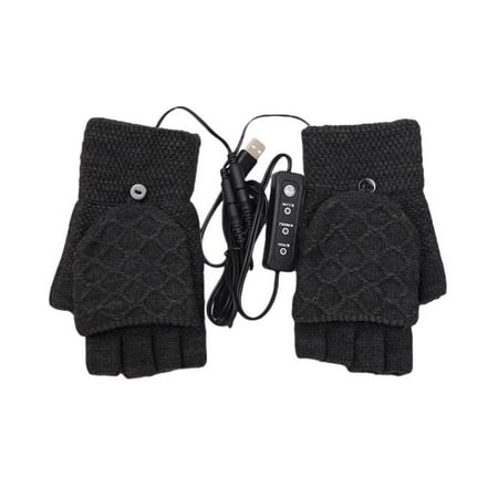 

Merotable Half-Finger Heated Gloves USB Woven Winter Warm Heating Gloves Fingerless Heating Hand Warmer Washable Knitted Gloves Women Men