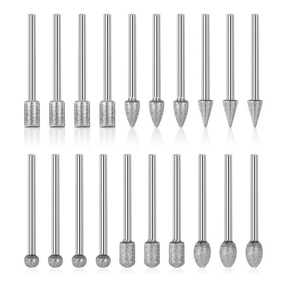 Diamond Drill Grinding Bit Set 20 Pcs Stone Carving Tools Set with 1/8 Inch Shank for Carving, Engraving, Glass, Jewelry