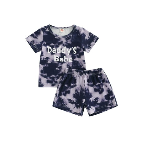 

Toddler Baby Boy Girl Tie-Dyed Outfits Short Sleeve Pullover T-Shirt Shorts 2PCS Father s Day Clothes Set