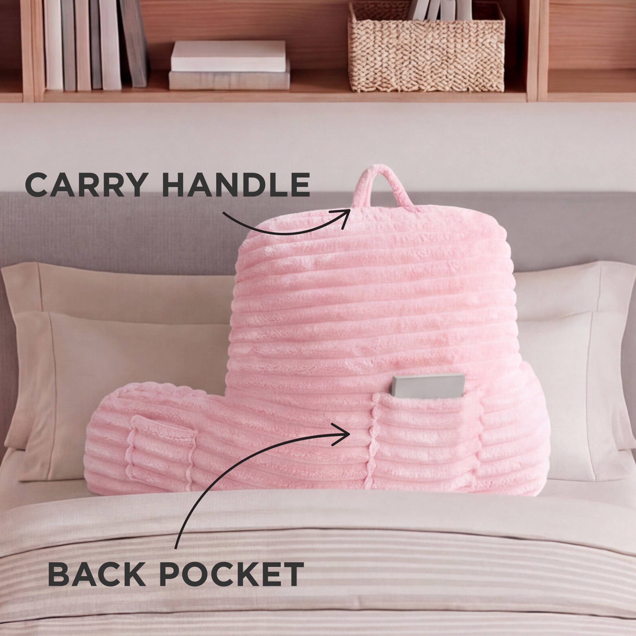 The Sheet Lab Ribbed Plush Backrest Pillow, Pink, 29" x 24.5" x 10.5"