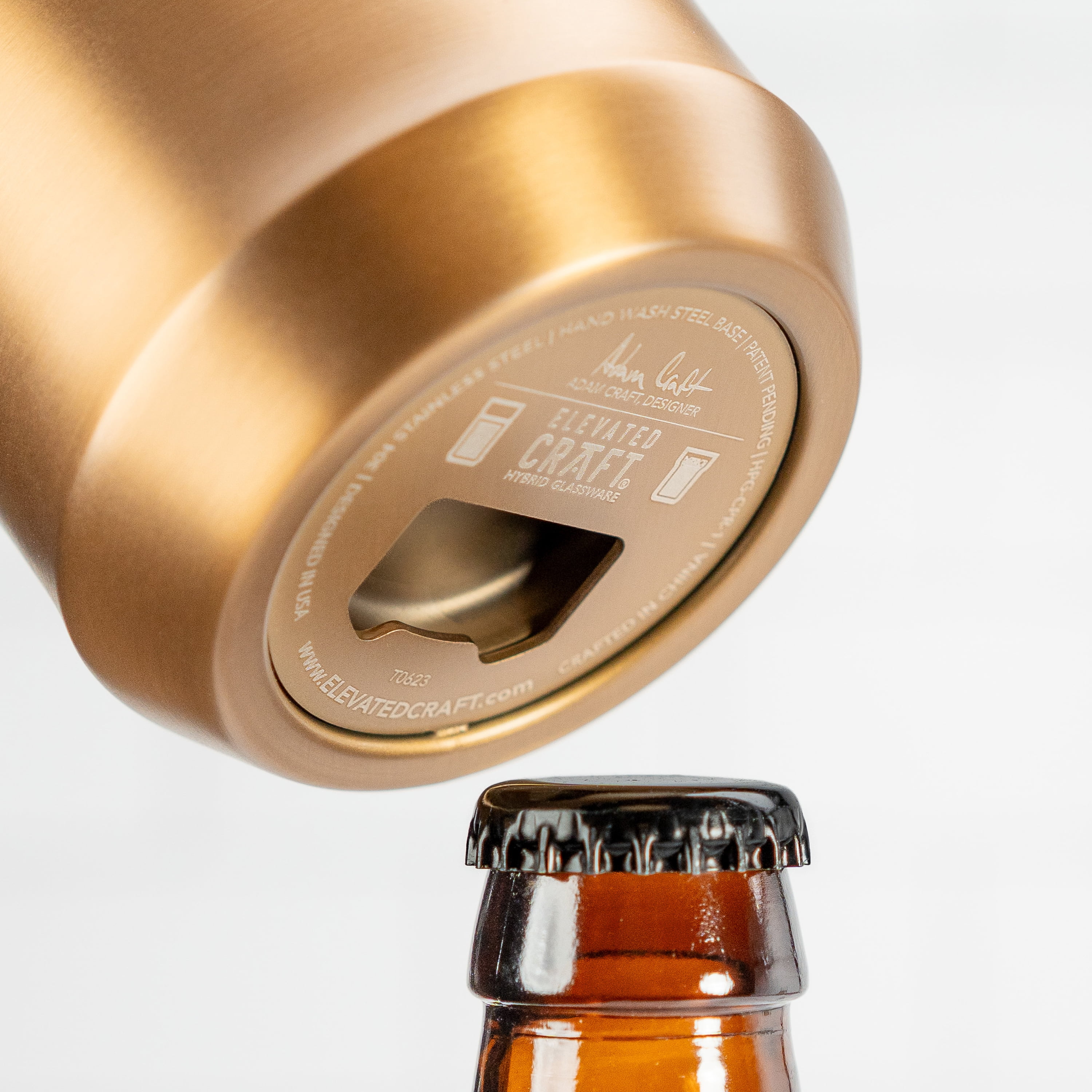 Elevated Craft Hybrid Vacuum Insulated Stainless Steel Base with Removable Pint Glass Insert, Ideal Insulation for Beers & Cold Beverages with Built-in Bottle Opener, Brushed Copper (16 oz)