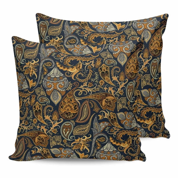 Pillow Covers 24x24 Set of 2, Boho Floral Throw Pillow Covers Decorative Couch Cushion Cover, Vintage Botanical Paisley Flower Microfiber Soft Square Pillowcases for Bedroom Living Room Sofa