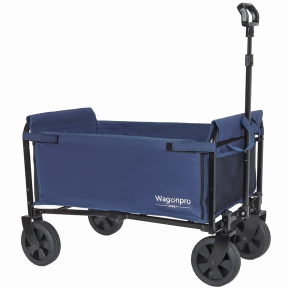 GDF Studio All-in-One Folding 4-Wheel Trolley, Convertible Bench Seat and Pet Tether, Heavy-Duty Capacity, Dark Blue