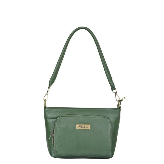 Sishka Olive Genuine Leather Ladies Bags – Compact Tote Shoulder Bag for Women with Top Zipper Closure, Stylish Daily & Travel Use