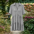thumbnail image 6 of Guieoi Summer Dresses for Women Plus Size Casual Striped Cotton-Linen Collared Short-Sleeve Button-Down Midi Dress Black M, 6 of 7