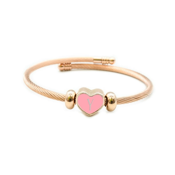7.75 Inch Interchangeable Reversible Rose Gold Tone Heart Cable Initial ...