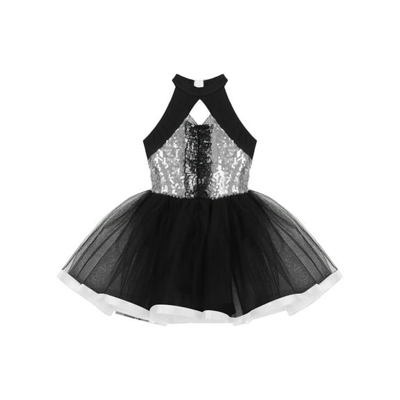 Aislor Kids Girls Sleeveless Shiny Ballet Dance Leotard Tutu Mesh Dress Ballroom Costumes 4-14