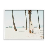Stupell Surfboard Leaning Tropical Palm Trees Landscape Photography White Framed Art Print Wall Art