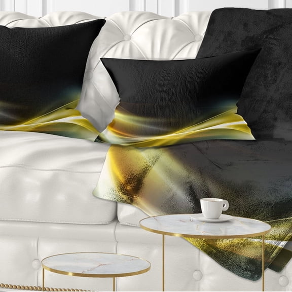 Designart Gold in Black Upward Lines - Abstract Throw Pillow - 12x20