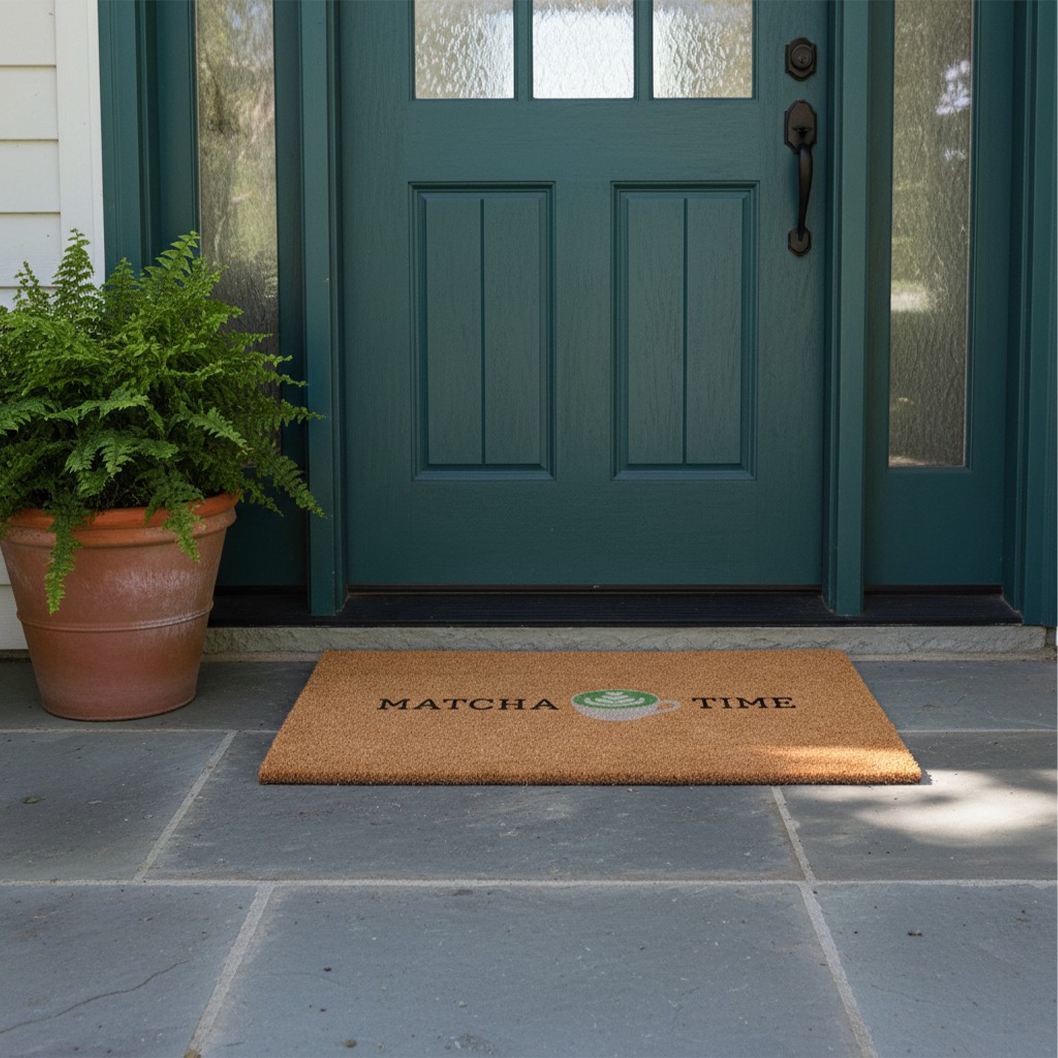 Matcha Time Non Slip Vinyl Backing, Front Door Mat, Entryway Door Mat, 17"x29"