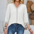 thumbnail image 6 of WREESH V-Neck Lace Crochet Blouse Women's Dressy Casual 3/4 Sleeve Tunic Top in Solid Colors White, 6 of 6