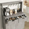 thumbnail image 4 of Modern Fluted Sideboard Buffet Cabinet with 2 Drawers & Adjustable Shelves – Wood Console Table for Dining Room, Kitchen – Shallow Ivory / Wood Color + White Drawer Surface, 4 of 8