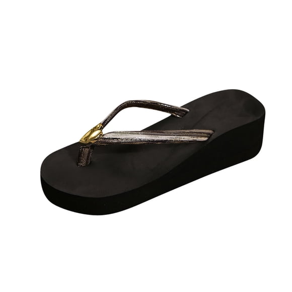 Flip Flops for Womens Wedge Sandals Platform Metallic Color Love Decoration Casual Beach Summer Sandals Gold