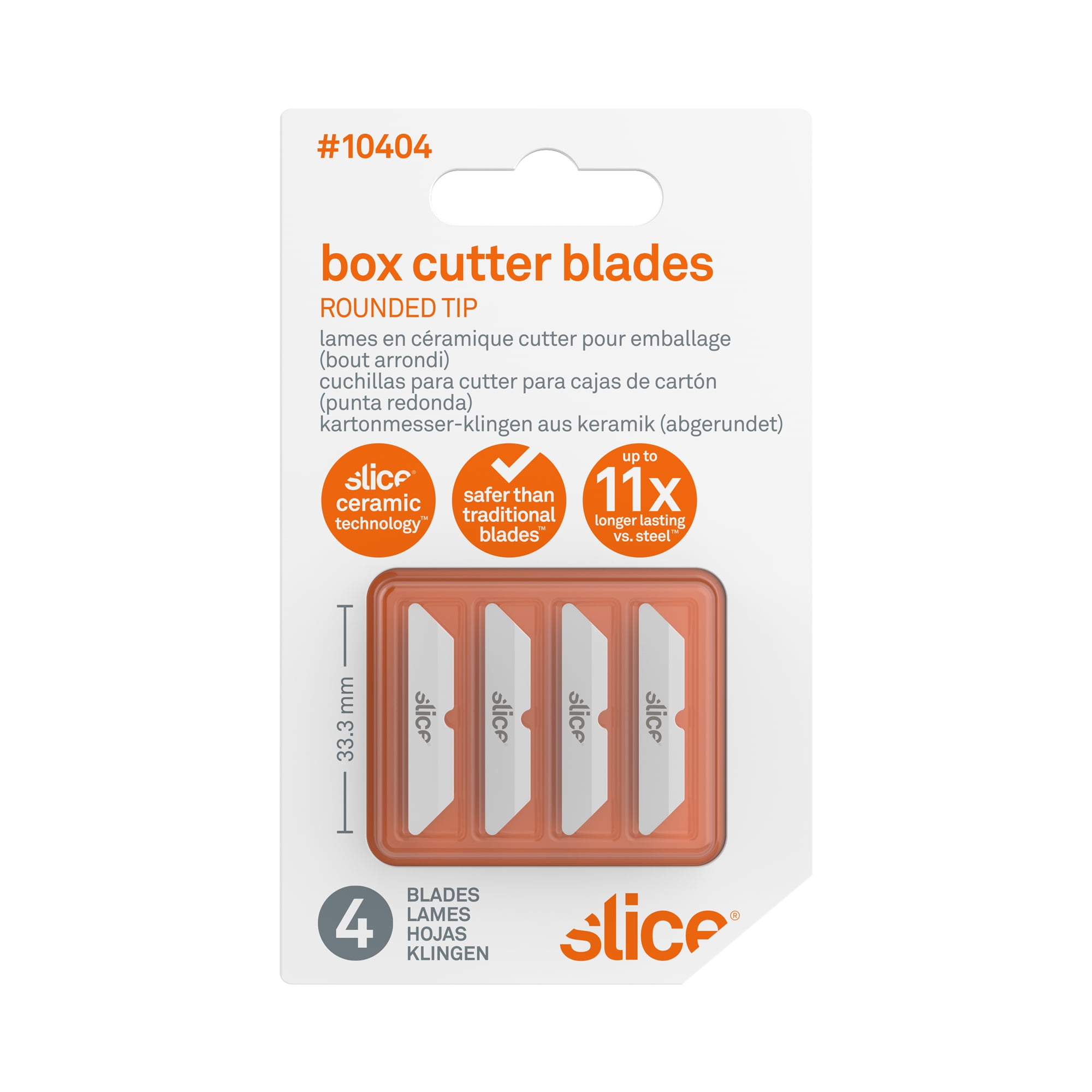 Slice 10404 Replacement Ceramic Safety Box Cutter Blades - Finger-Friendly and Dual Sided - (Rounded Tip) - Pack of 4