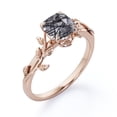 thumbnail image 4 of JeenMata 4-Prong Solitaire 1 TCW Cushion Cut Black Rutilated Quartz Nature-Inspired Engagement Ring in 18K Rose Gold Plating over Silver, 4 of 7