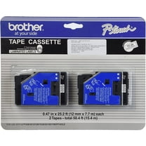 Brother® TC-20 Black-On-White Tapes, 0.5" x 25', Pack Of 2
