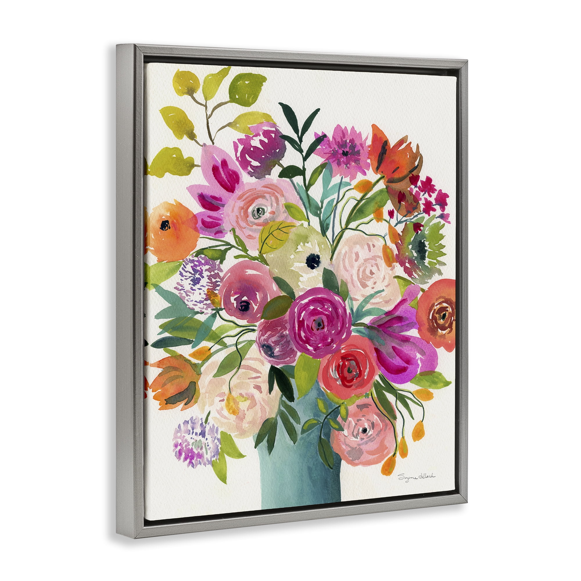 Stupell Industries Jewel Of Summer Bouquet Gray Framed Floater Canvas Wall Art, design by Suzanne Allard