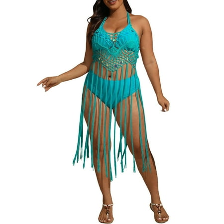 Women s Swimwears Cover-Ups Border And Plus Size Sequin Splicing Pure Hand Hook Suspender Skirt Vacation Long Tassel Bikini Cover Up Women Leisure Swimwear