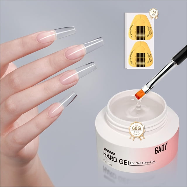 Gel duro para extensiones de uñas GAOY, 60 g, transparente, con formas