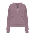 thumbnail image 5 of Tunic Tops Plus Size Long Fall Loose Hooded Sleeve Mitten- Cold Shoulder Half Zip Solid Color Hoodie Cotton Sweatshirt Hoodies(Light Purple,S), 5 of 6
