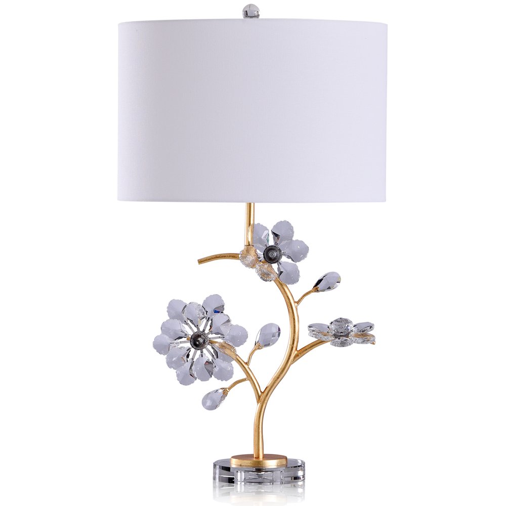 Ulster Gold Floral Branch Table Lamp with Crystal Leaflets and White