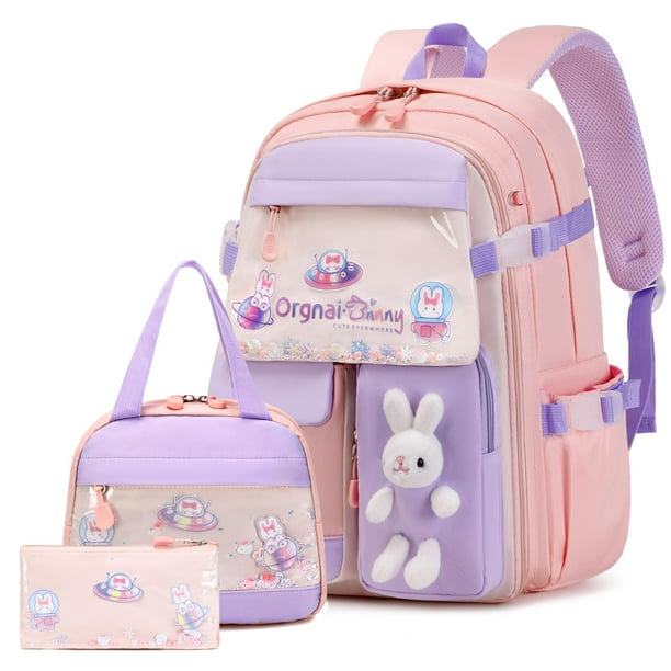 Mochila FIXITOK, diseño de conejito kawaii para niñas, con lonchera y estuche para lápices