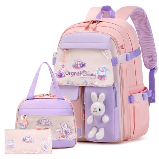 Mochila FIXITOK, diseño de conejito kawaii para niñas, con lonchera y estuche para lápices