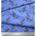 thumbnail image 3 of Soimoi Blue Cotton Voile Fabric Branch & Bird Text Print Fabric by the Yard 42 Inch Wide, 3 of 3