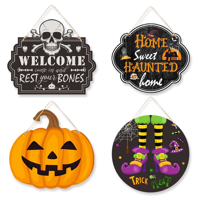Letrero Colgante de Halloween 4 Piezas Decoraciones de Halloween Letrero de Puerta Letrero Colgante Sangriento de Halloween Colgador de Puerta de Halloween Decoraciones de Puerta Delantera