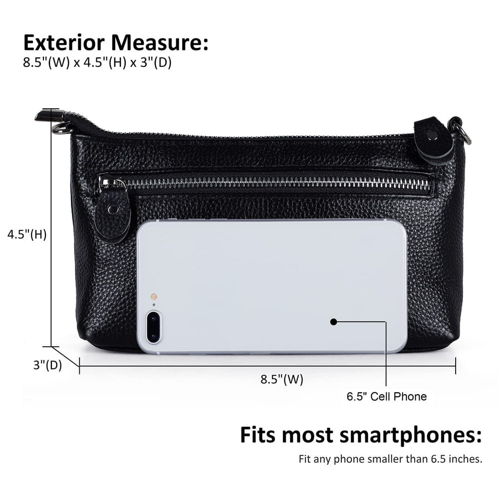 QUTETN Genuine Leather Wristlet Clutch Wallet Purses Small Crossbody Bags Shoulder Handbag for Women Silver Zipper