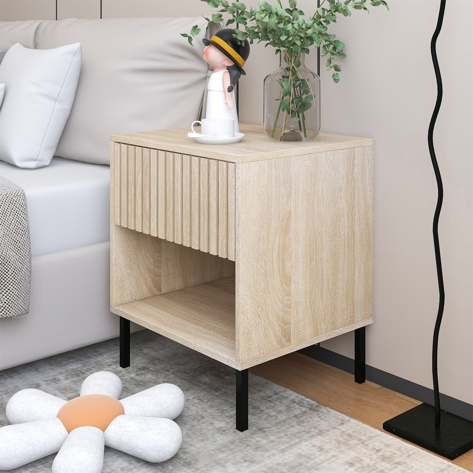 Resenkos Nightstand Set of 2, Side Table with Drawer, Accent Side or End Table, Storage for Living Room, Natural Resenkos Nightstand Set of 2, Side Table with Drawer, Accent Side or End Table, Storage for Living Room, Natural