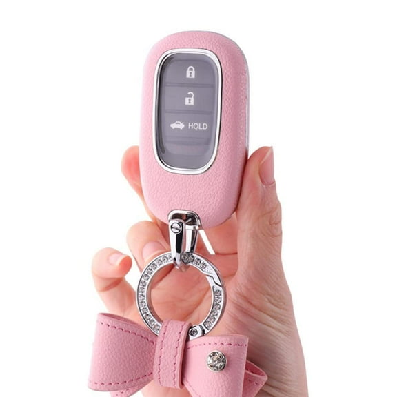 for Honda Key Fob Cover, Metal and Premium TPU Key Fob Shell Protector Compatible with 2022 2023 Honda Civic Accord Jade Honda Pilot CR-V XR-V HR-V City Accessories (Type C Pink1)