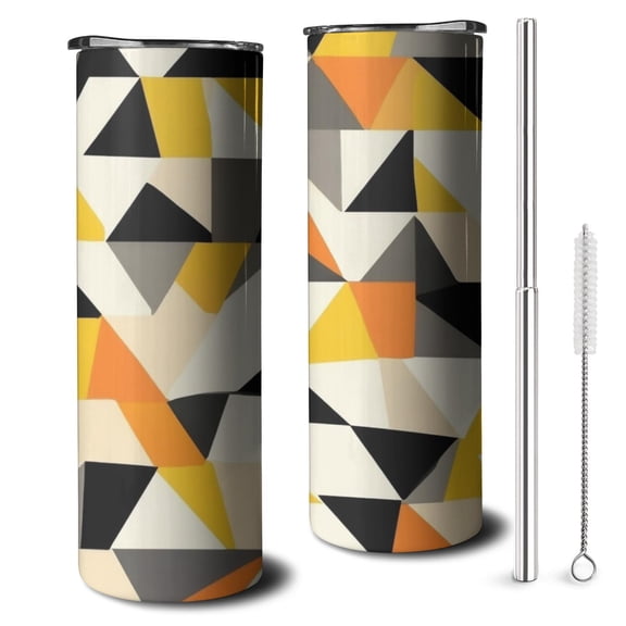20oz Modern Art Geometric Skinny Tumblers Stainless Steel Tumbler with Lid and Straw,Vacuum Insulated Double Wall Travel Tumbler Cups with Cleaning Brush for Coffee,Tea