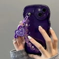 thumbnail image 2 of Compatible with iPhone Case,Cute Curly Wavy Shape Heart Camera Lens Protection Wristband Strap Bracelet Chain Clear Silicone Soft Shockproof Cover Phone Case (Purple,iPhone 12 Pro Max), 2 of 5