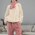 thumbnail image 3 of warm pajamas for women Coral Fleece Pajamas For Women In Autumn And Winter Large Size Padded Plus Velvet Household Clothing Long Sleeve Flannel Pajamas For Women Beige L, 3 of 8