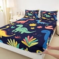 thumbnail image 3 of Homewish Watercolor Dinosaur Dino Queen Sheet Sets,Colorful Flower Floral Flat Sheet,Safari Animal Queen Fitted Sheet For Boys Kids,Luxury Bedroom Decor,4 Pieces, 3 of 7