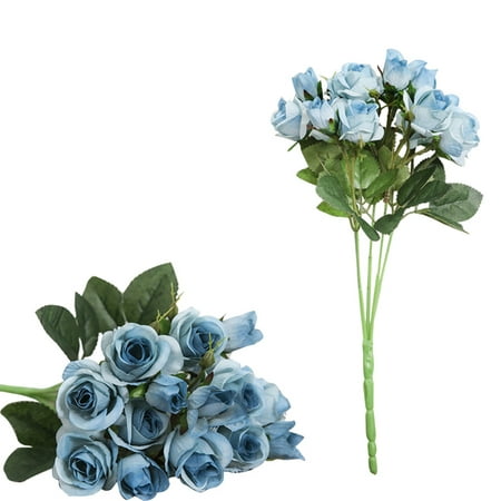 Flowers For Office Decoration One Branch Artificial Rose 15 Heads Simulation Faux Flowers Wedding Office Room Decoration Blue ()