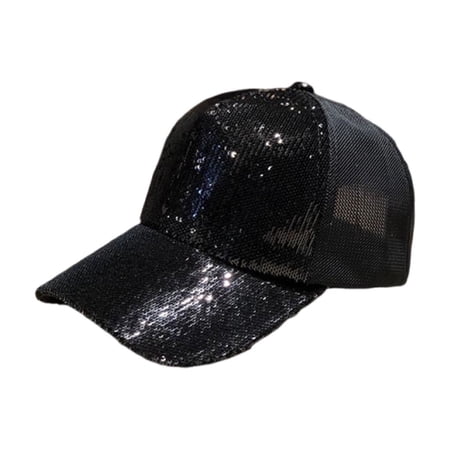 TACILIP Room Decor Glitter Sequin Baseball Cap Hat Adjustable Mesh Caps Baseball Breathable Sun Hat Travel Baseball Cap And Peaked Cap For Party Hat For Women Mens Gifts