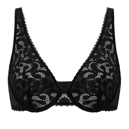 

DOBREVA Women s Lace Bra Sexy Plus Size Unlined Plunge Bralette Underwire