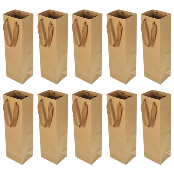 10 Pcs Gift Bags Tote Bags Wine Bottle Bag Liquor Bottle Bags Kraft Goodie Bags Handheld Wine Bag Wine Bottle Carrier Wedding Wine Bags Bouquet Leather Color Cotton Rope Paper