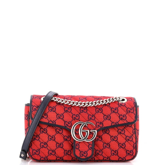Pre-Owned GG Marmont Flap Bag Diagonal Quilted GG Canvas with Leather Small By Rebag