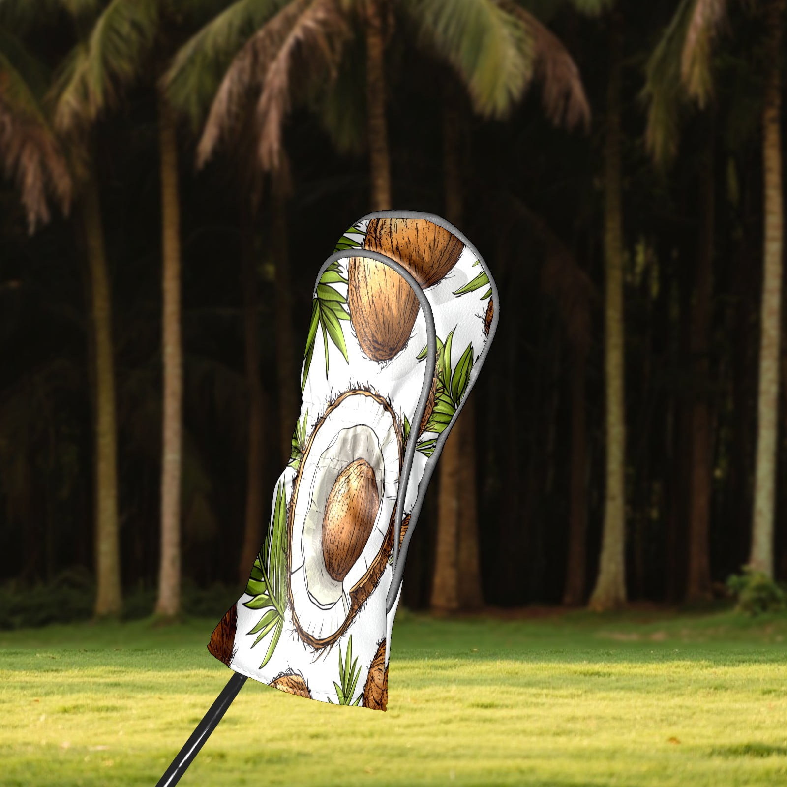 Golf Club Covers PU Leather Waterproof Head Covers for Fairway Woods Hybrids Coconut Palm Leaves