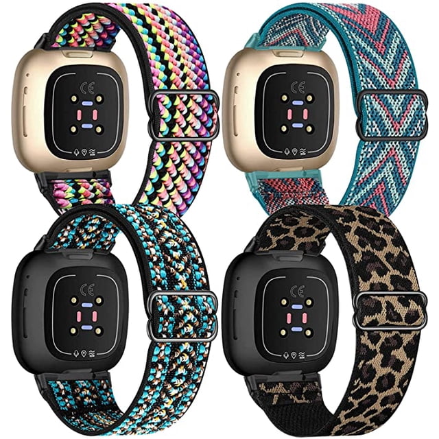Fitbit versa 2 sense sport bands, 4-pack adjustable nylon straps boho rainbow green arrow