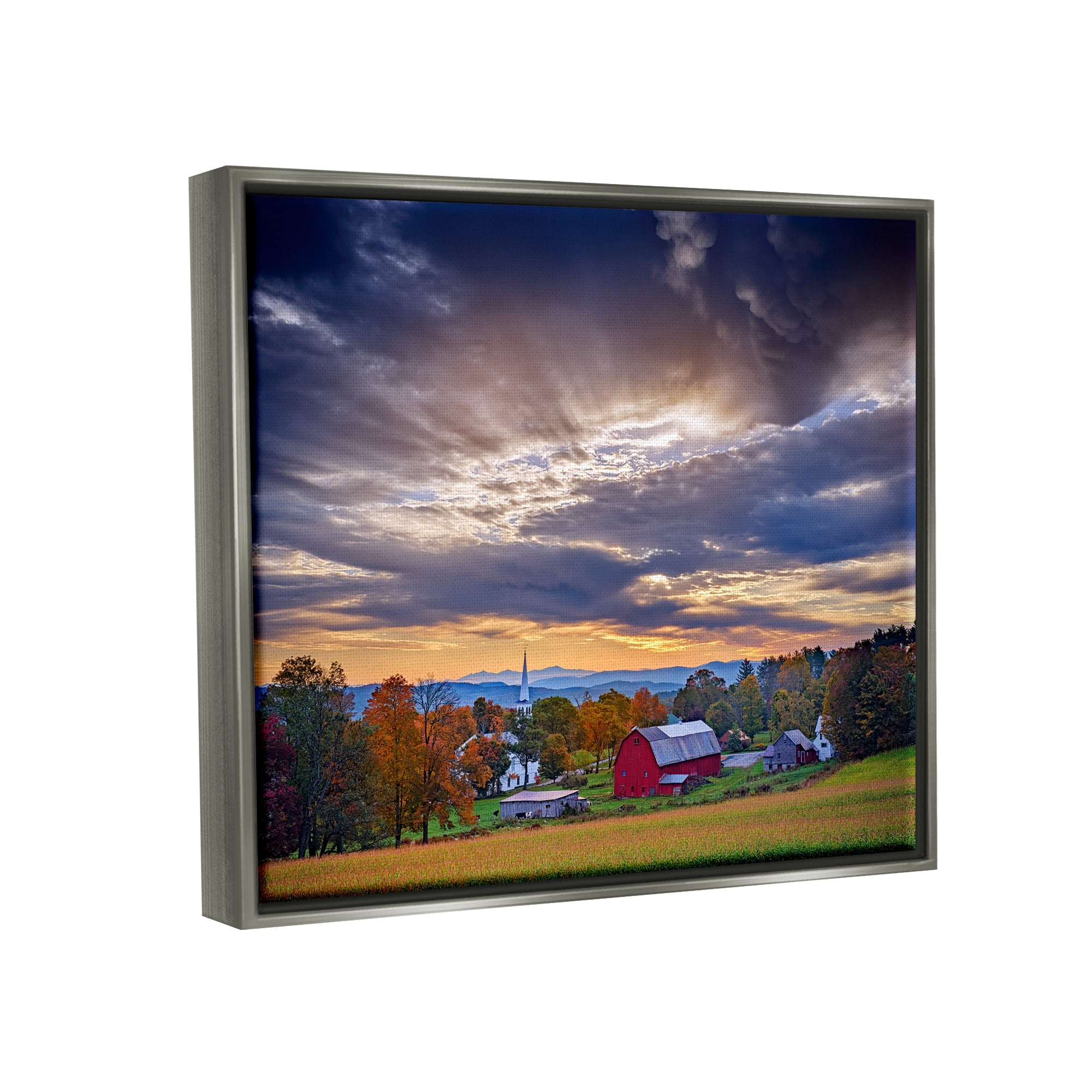 Stupell Rural Farm Pasture Sun Rays Landscape Photography Gray Floater Framed Art Print Wall Art