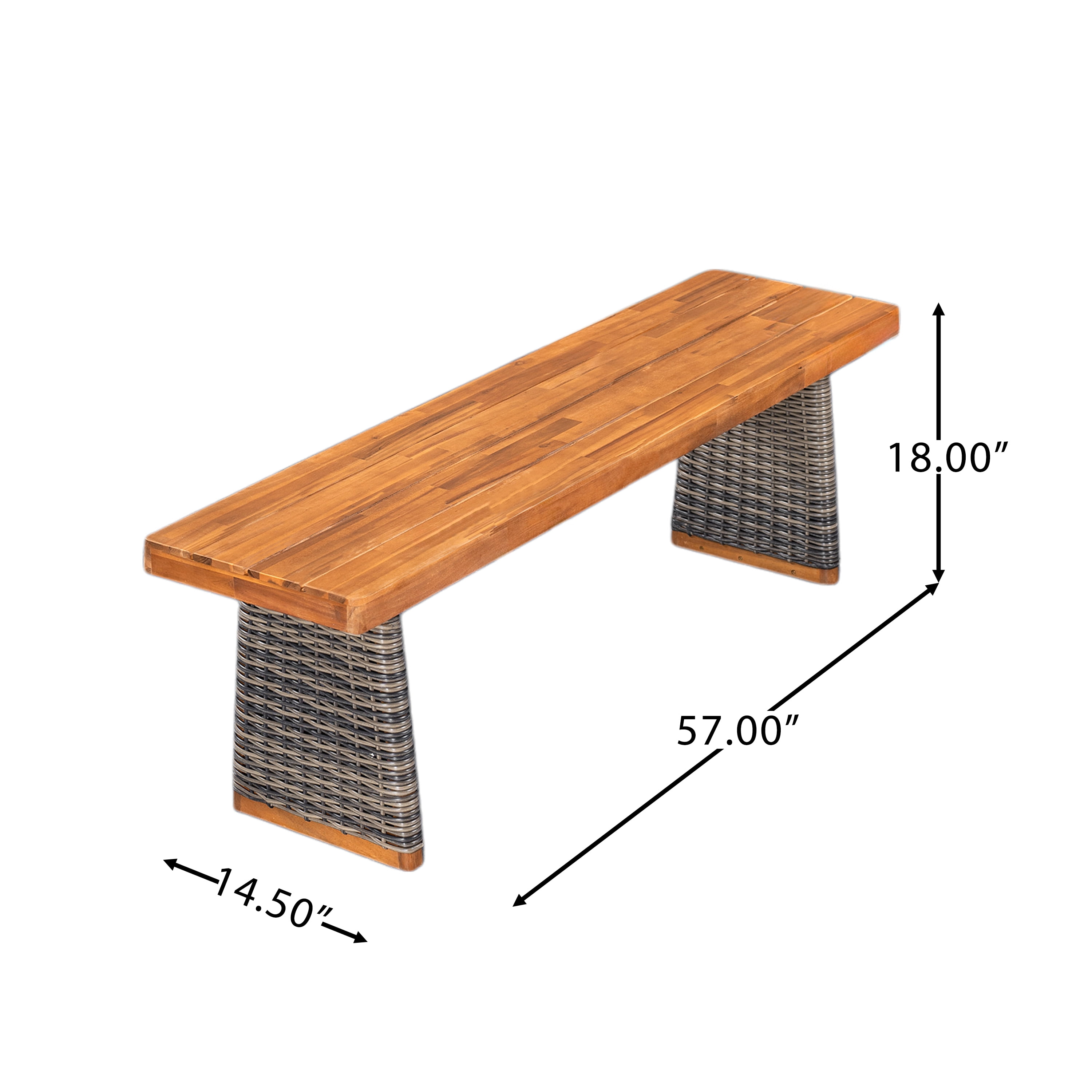 Mintazer 57 " Patio Dining Bench, Outdoor Bench with Hand-Woven PE Rattan Tapered Leg for Balcony Garden Backyard Porch, Natural