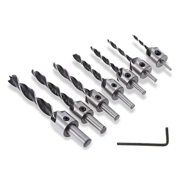 7pcs 5 Flute Countersink Drill Bit HSS Woodworking Countersink Bits Tapered Reamer,Chamfering 3-10mm