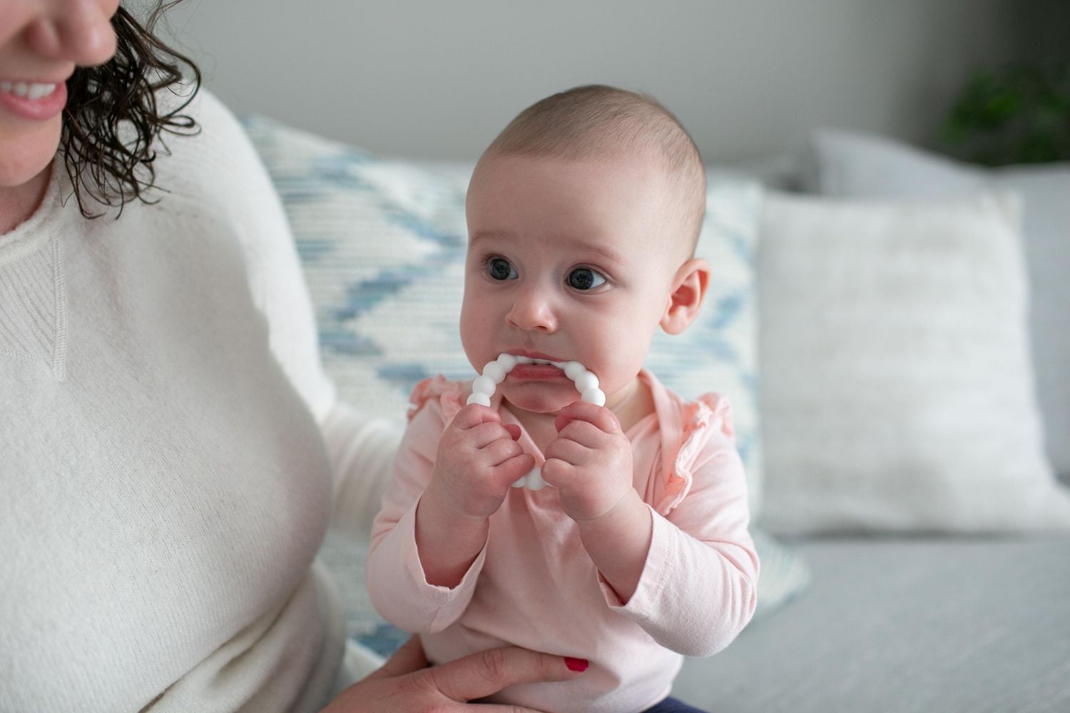Dr. Brown's Flexees Beaded Teether Rings, 100% Silicone, Soft Easy to Hold, Encourages Self-Soothing, Gray/Black/White, BPA-Free, 3-pack