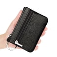 thumbnail image 2 of Women's Genuine Leather Coin Purse Mini Pouch Change Wallet with Keychain-Black, 2 of 6