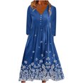 thumbnail image 1 of Moda mujer verano estampado casual cuello pico botón manga larga vacaciones bolsillos vestido Fridja  yut5982, 1 of 4